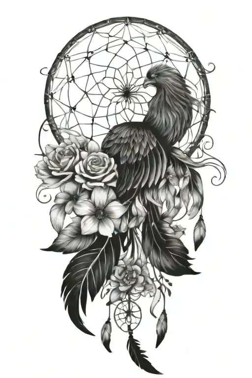 Dream Catcher Phoenix Flowers Intertwined Infinity Symbols