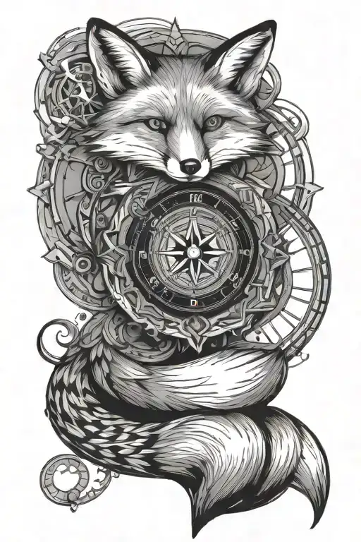 Full Body Fox With A Compass Around Its Neck