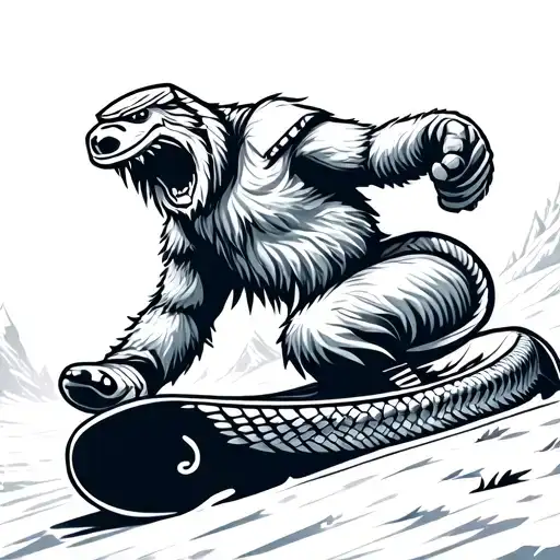 Yeti Snowboarding On A Rattle Snake