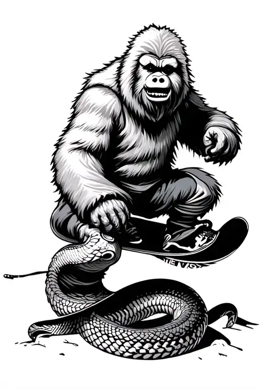 Yeti Snowboarding On A Rattle Snake