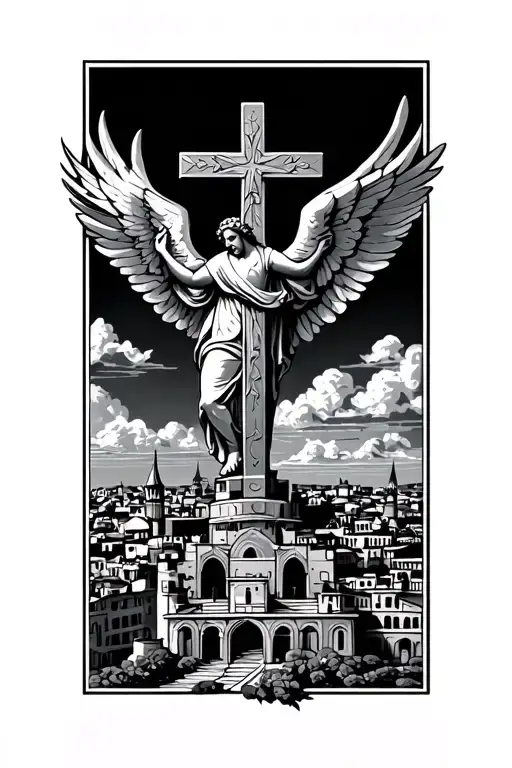 Cross Of Kingdom Of Jerusalem Skyline With Angelic