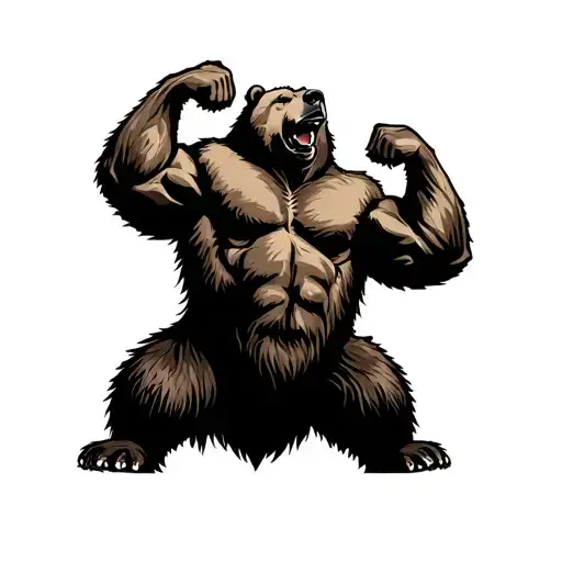 Grizzly Bear Flexing Muscles Tattoo Design
