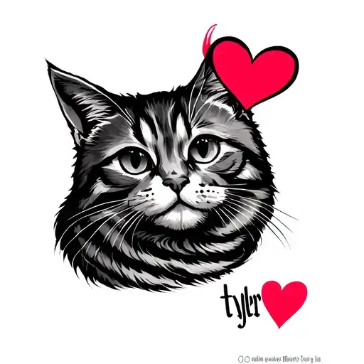 Tyler Name Written With Cat And A Heart