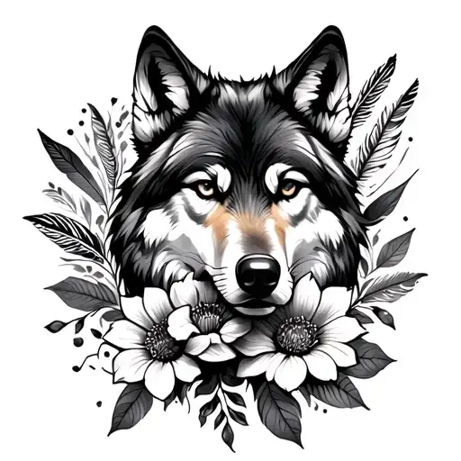 Flowers And Feathers With A Wolf