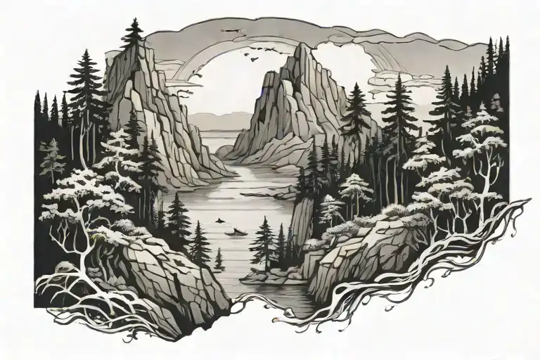 Surreal Oregon Forest Scene Above A Cliff Overlooking The Ocean With Edges Disintegrating