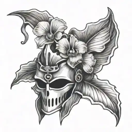 Knight's Helmet With Single Orchid Flower