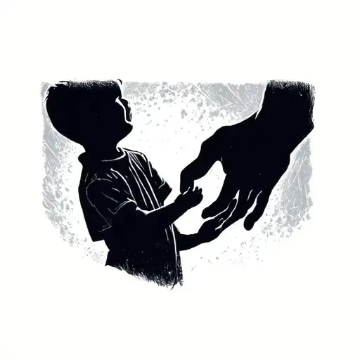 The Shadows Of A Dad Holding The Hand Of Her Son Who Is Fading