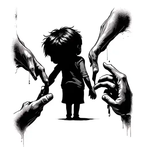 The Shadows Of A Dad Holding The Hand Of Her Son The Tattoo Is Bad