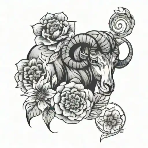 Femine Abstract Minimalistic Design Featuring Flowers With Aries Zodiac Sign