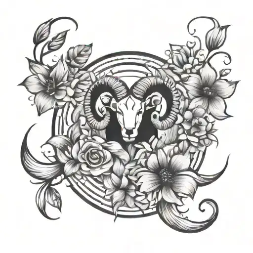 Femine Abstract Minimalistic Design Featuring Flowers With Aries Zodiac Symbol
