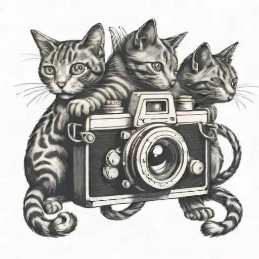 Illustrate A Film Camera Intertwined With Cat Silhouettes For A Unique Back Piece