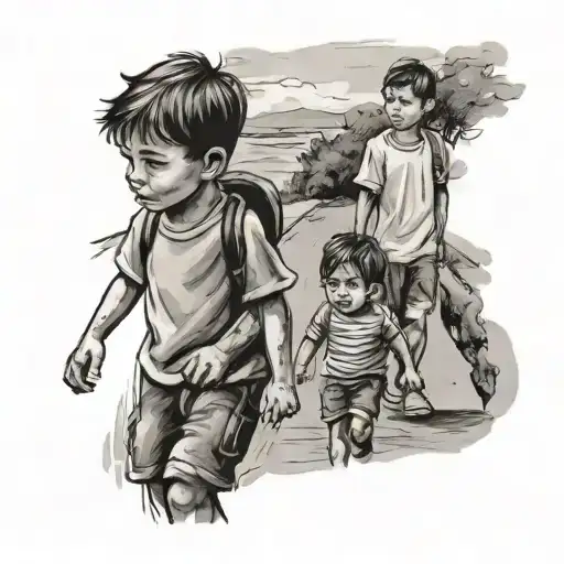 Boy Looking Father And Brother Leaving On Road