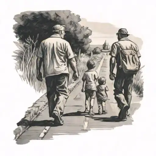 Man Watching Father And Brother Leaving On Road