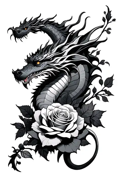 Dragon And Roses