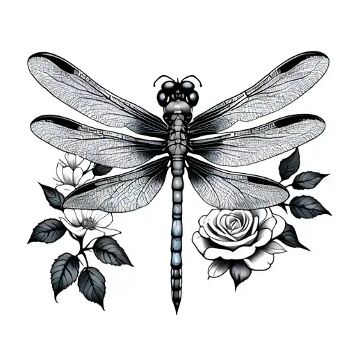 Dragonfly And Rose And Cherry Blossoms