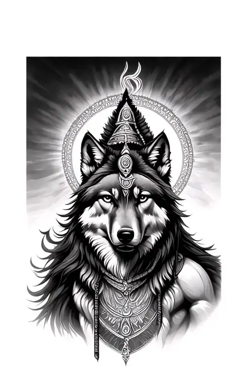 Wolf And Lord Shiva Behind