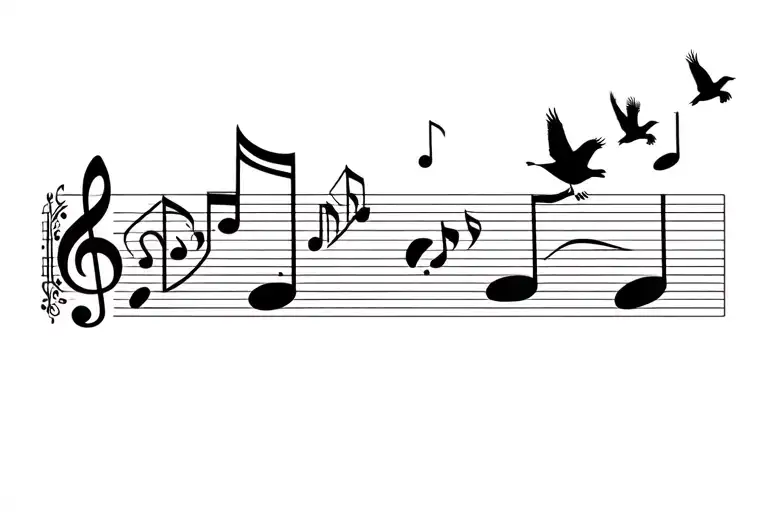 Music Notes Floating With 3 Birds Flying