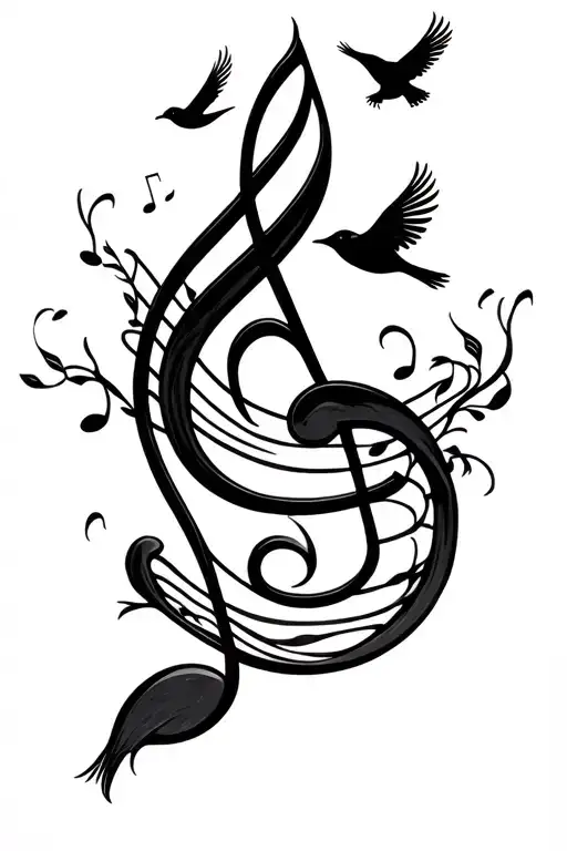 1 Music Notes Floating With 3 Birds Flying