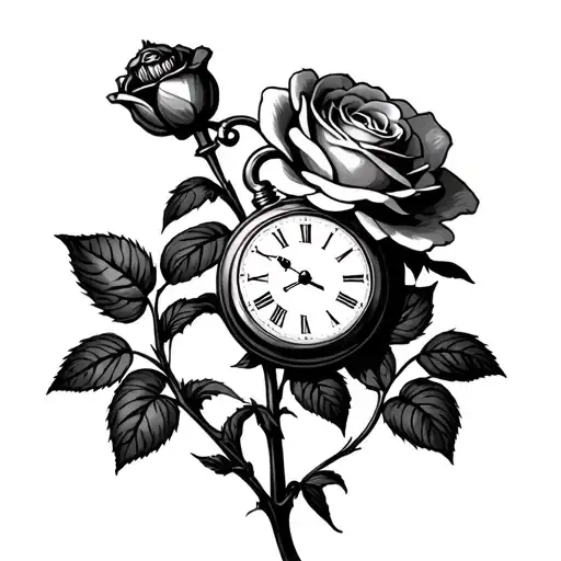 Pocket Watch And A Rose On A Stem
