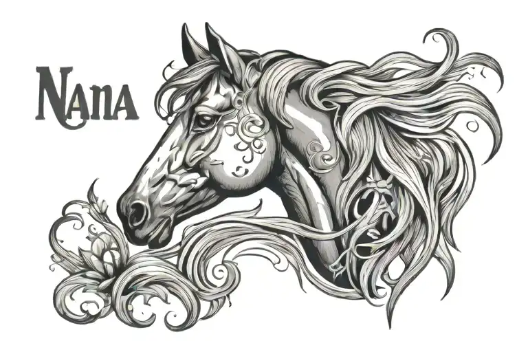 Horse Head With Flowing Mane That Spells Out Nana
