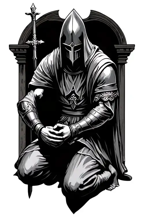 Crusader Kneeling Praying
