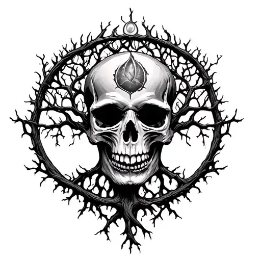 Skull And Tree Of Life Intertwined Within