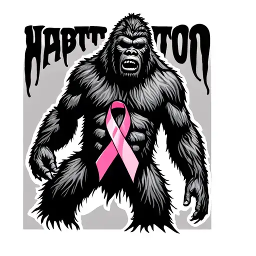 Bigfoot Silhouette With Breast Cancer Ribbon As Body