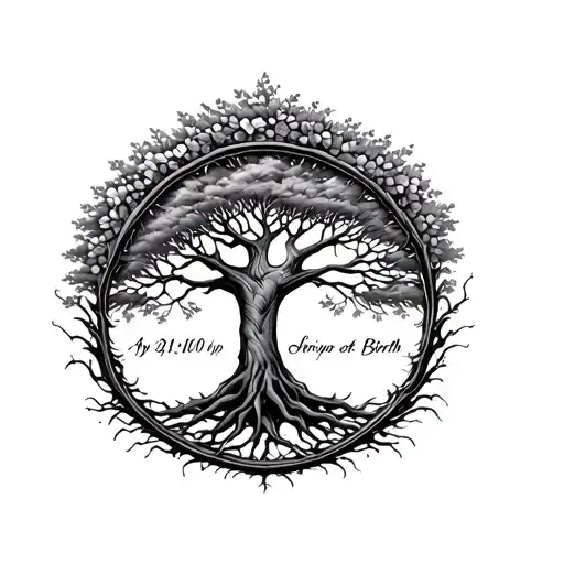 Tree Of Life With Date Of Birth In The Branches