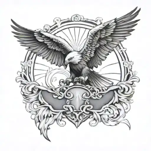 An Eagle And An Elephant Half Chest Piece