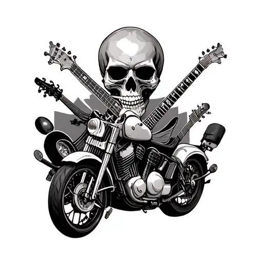 Skull In The Background And 2 Guitars And Motorbike