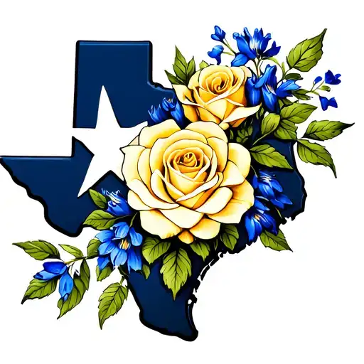 State Of Texas With Bluebonnet And Yellow Rose