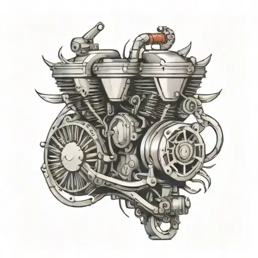 A Black-grey Tattoo Of A Motorcycle Engine With A Scorpion Integrated Into The Design