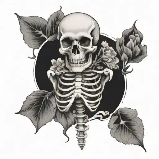 A Tattoo Of A Skeleton With Flowers Growing From It Representing Three Children
