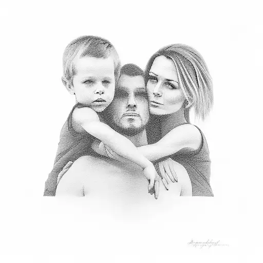 Silhouette Of Mother With Son And Two Daughters