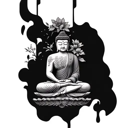 Back Piece Incorporating Flowers And Trees Buddha