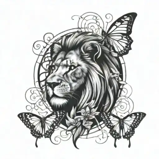 Lion Head And Butterfly And Huia Bird Flying Away With Spiderweb