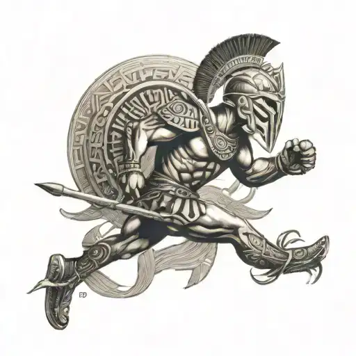 A Spartan Warrior Running A Marathon With Mayan Temples In The Background