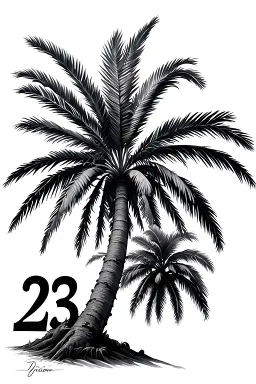 Queen Palm Tree With Trunk And Number 23 Incorporated