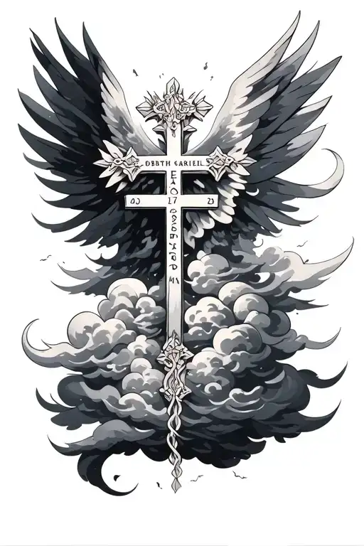 Gabriel Meaning With Clouds And Cross With Date Of Birth