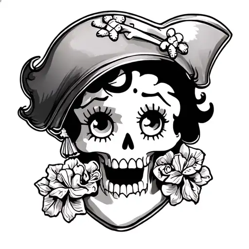 Betty Boop And Pirate Skull 3 Tattoo Design