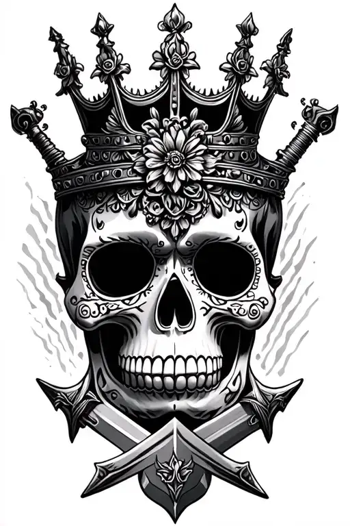 Sugar Skull With Crown And Sword Piercing Skull