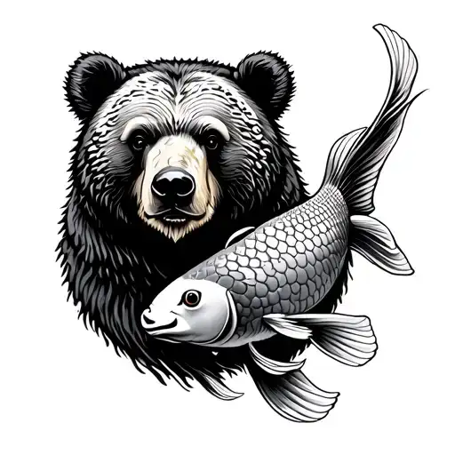 Bear With Koi Fish Swimming