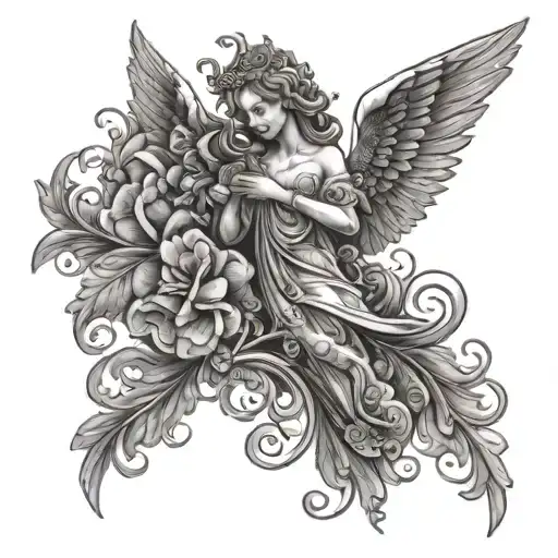 A Dark Ornamental Sleve With An Angel On It