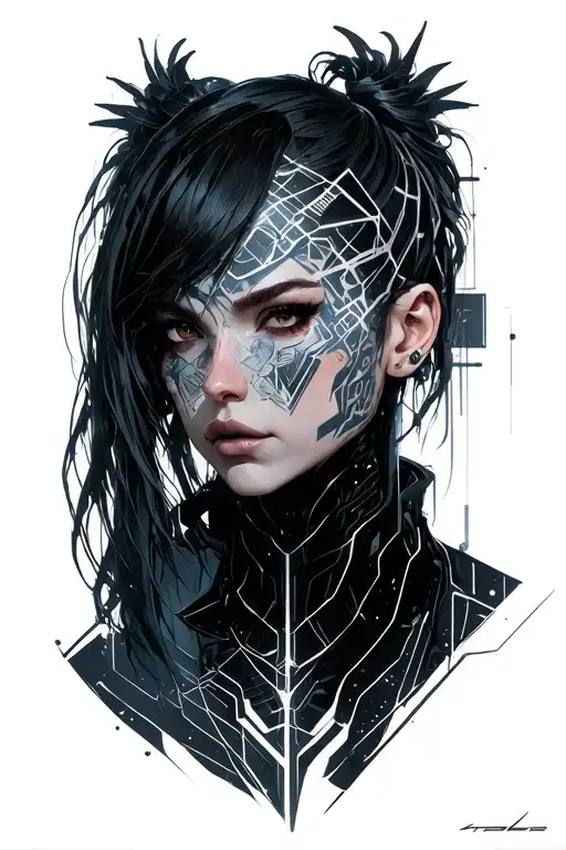 Cyberpunk 2077 Netrunner Character With Implants With Geometrical
