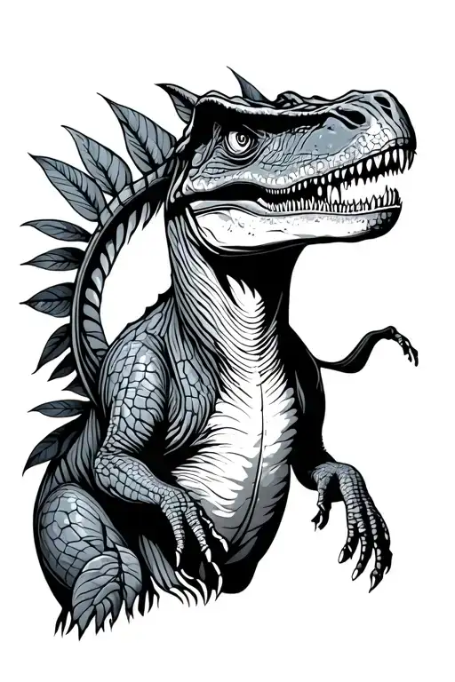 Velociraptor Full Body Foliage Line Art
