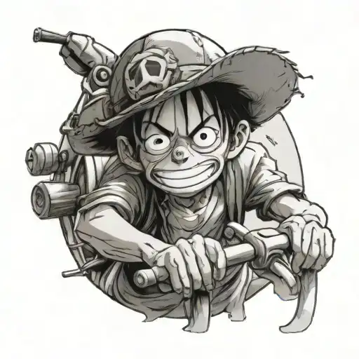A Detailed Portrait Of Luffy Wearing A Helmet And Riding A Bicycle