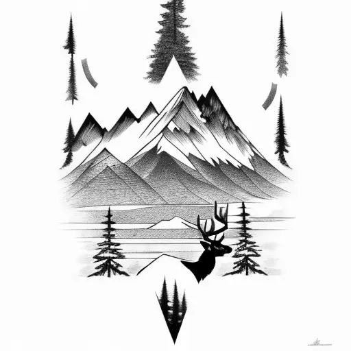 Mountain With Forest With Deer