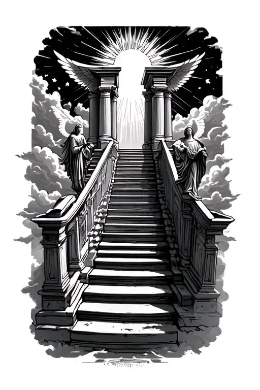 Stairway To Heaven Walking Up Stairs Angels Sun Rays Clouds Heaven Gate At The Top Of The Stairs