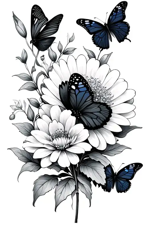 Birth Flower With Butterflies