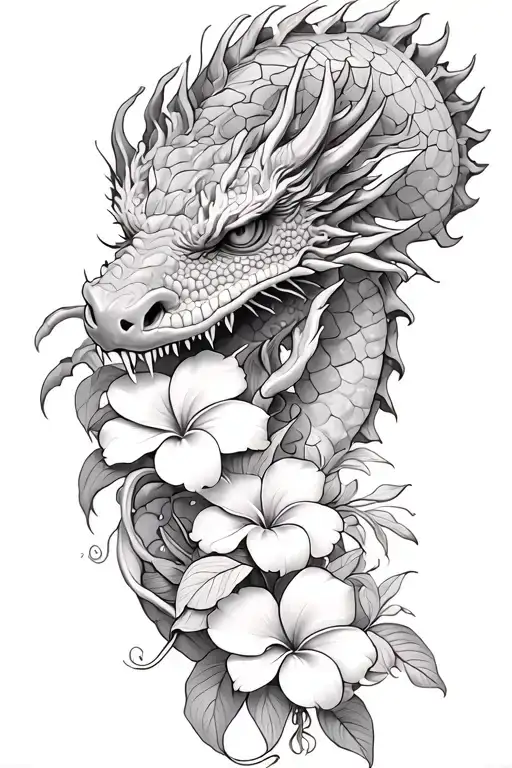 Dragon Head Winding With Dragonfruit Plant And Plumeria Flower